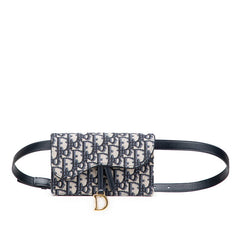 ディオール トロッター オブリーク サドル ポーチ ベルトバッグ  ネイビー ベージュ レザー ジャガード レディース Dior 【中古】