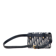 ディオール トロッター オブリーク サドル ポーチ ベルトバッグ  ネイビー ベージュ レザー ジャガード レディース Dior 【中古】
