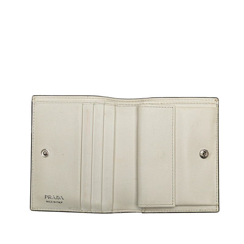 プラダ 二つ折り財布 ホワイト ブラック レザー レディース PRADA 【中古】