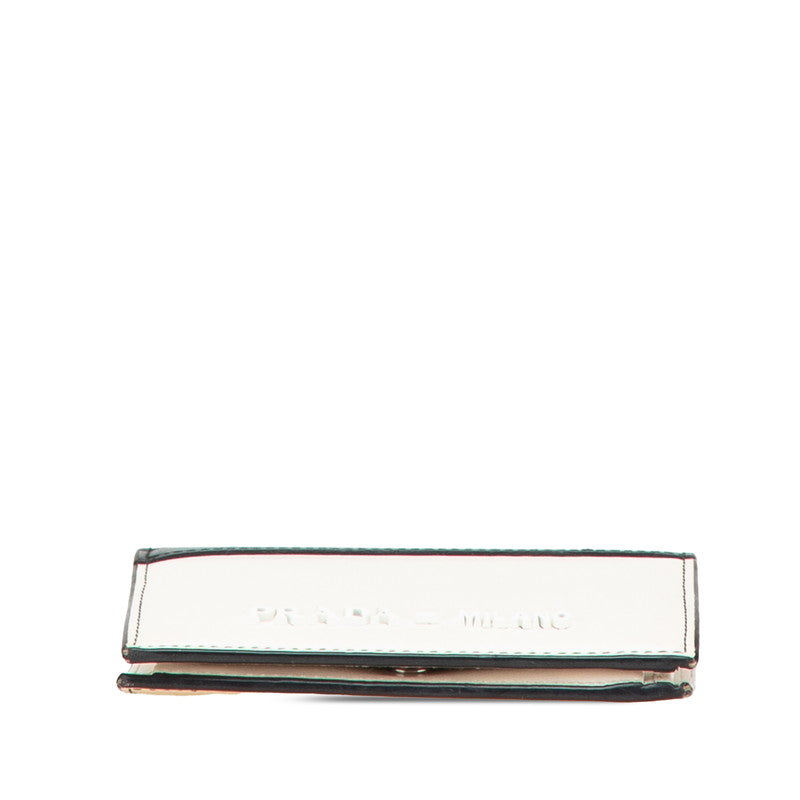 プラダ 二つ折り財布 ホワイト ブラック レザー レディース PRADA 【中古】