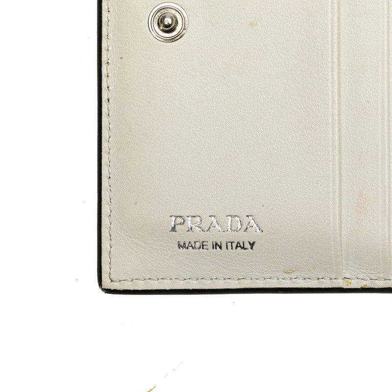 プラダ 二つ折り財布 ホワイト ブラック レザー レディース PRADA 【中古】