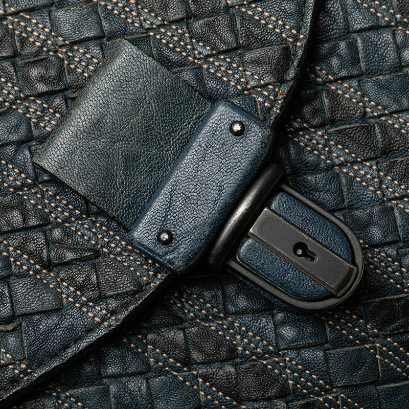 ボッテガヴェネタ イントレチャート ビジネスバッグ ブリーフケース ネイビー ブラック レザー メンズ BOTTEGAVENETA 【中古】