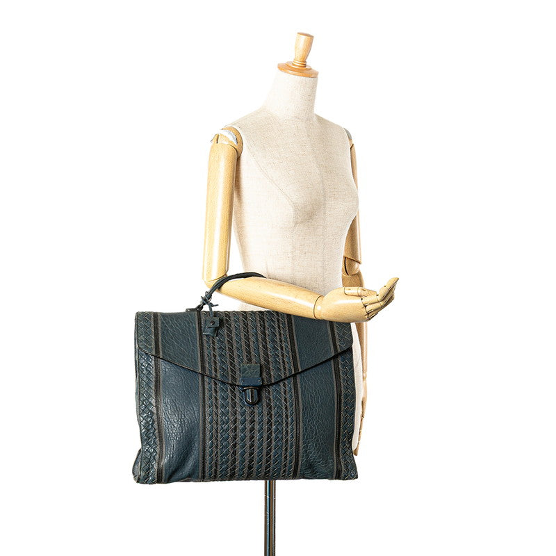 ボッテガヴェネタ イントレチャート ビジネスバッグ ブリーフケース ネイビー ブラック レザー メンズ BOTTEGAVENETA 【中古】