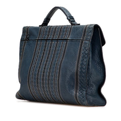 ボッテガヴェネタ イントレチャート ビジネスバッグ ブリーフケース ネイビー ブラック レザー メンズ BOTTEGAVENETA 【中古】