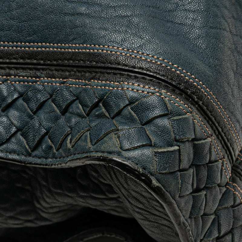 ボッテガヴェネタ イントレチャート ビジネスバッグ ブリーフケース ネイビー ブラック レザー メンズ BOTTEGAVENETA 【中古】