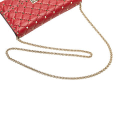 ヴァレンティノ ロックスタッズ チェーン ショルダーバッグ レッド ゴールド レザー レディース VALENTINO 【中古】