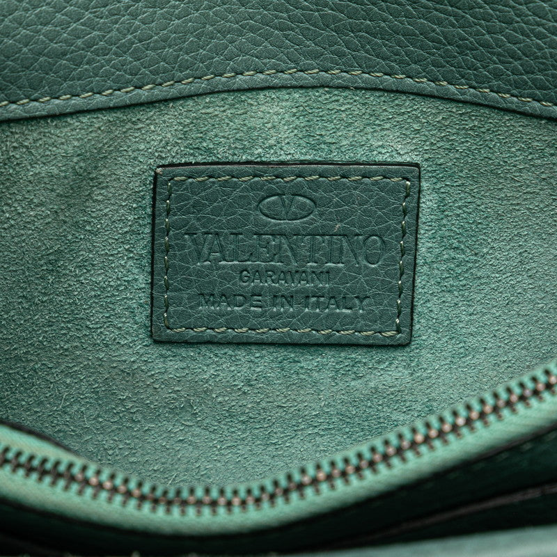 ヴァレンティノ ロックスタッズ チェーン ショルダーバッグ グリーン レザー レディース VALENTINO 【中古】