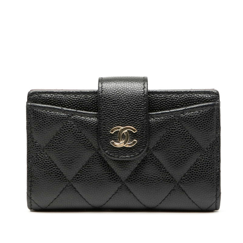 シャネル マトラッセ ココマーク カードケース コインケース ブラック キャビアスキン レディース CHANEL 【中古】