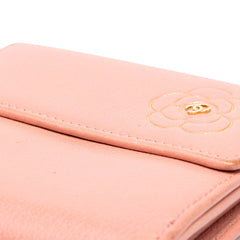シャネル ココマーク カメリア 二つ折り財布 ピンク ゴールド レザー レディース CHANEL 中古