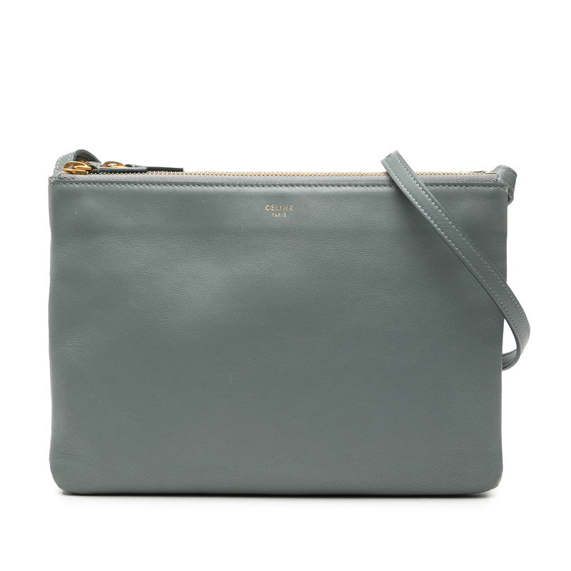 セリーヌ トリオ 斜め掛け ショルダーバッグ グレー レザー レディース CELINE 【中古】