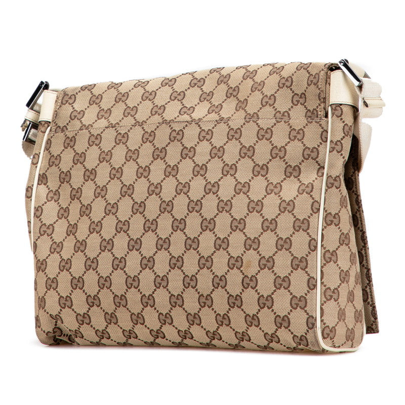 グッチ GGキャンバス ショルダーバッグ メッセンジャーバッグ 146236 ベージュ ホワイト キャンバス レザー レディース GUCCI 【中古】