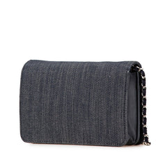 シャネル ドーヴィル チェーンウォレット A80795 ネイビー ホワイト デニム レザー レディース CHANEL 【中古】