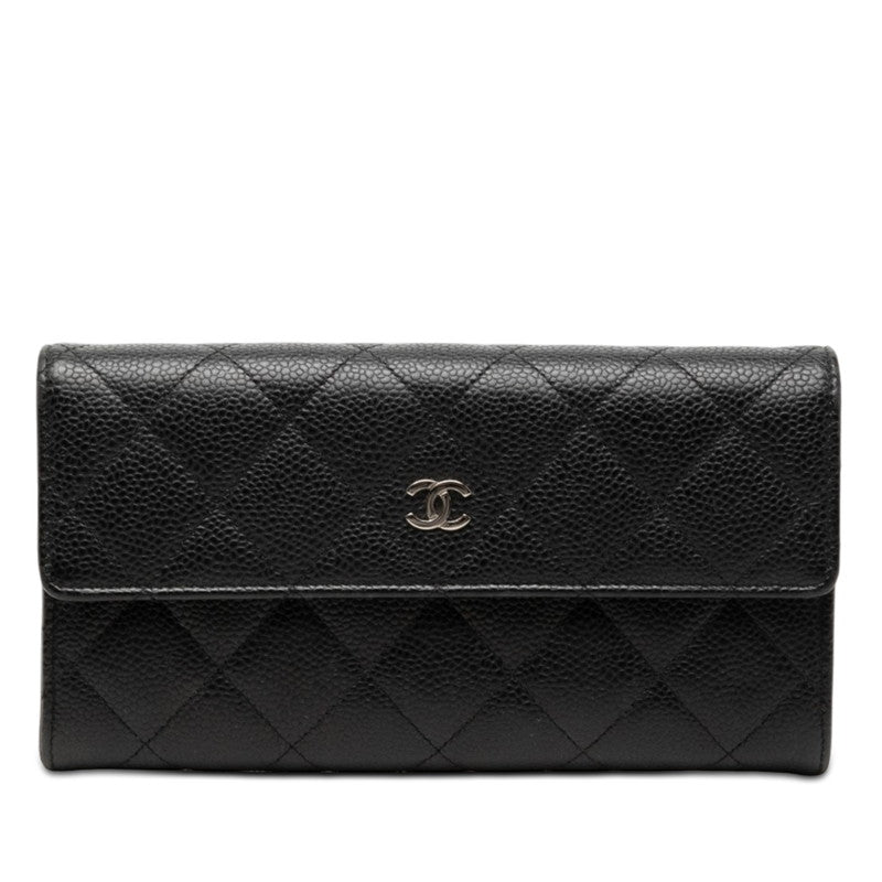 シャネル マトラッセ ココマーク 長財布 ブラック キャビアスキン レディース CHANEL 【中古】