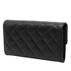 シャネル マトラッセ ココマーク 長財布 ブラック キャビアスキン レディース CHANEL 【中古】