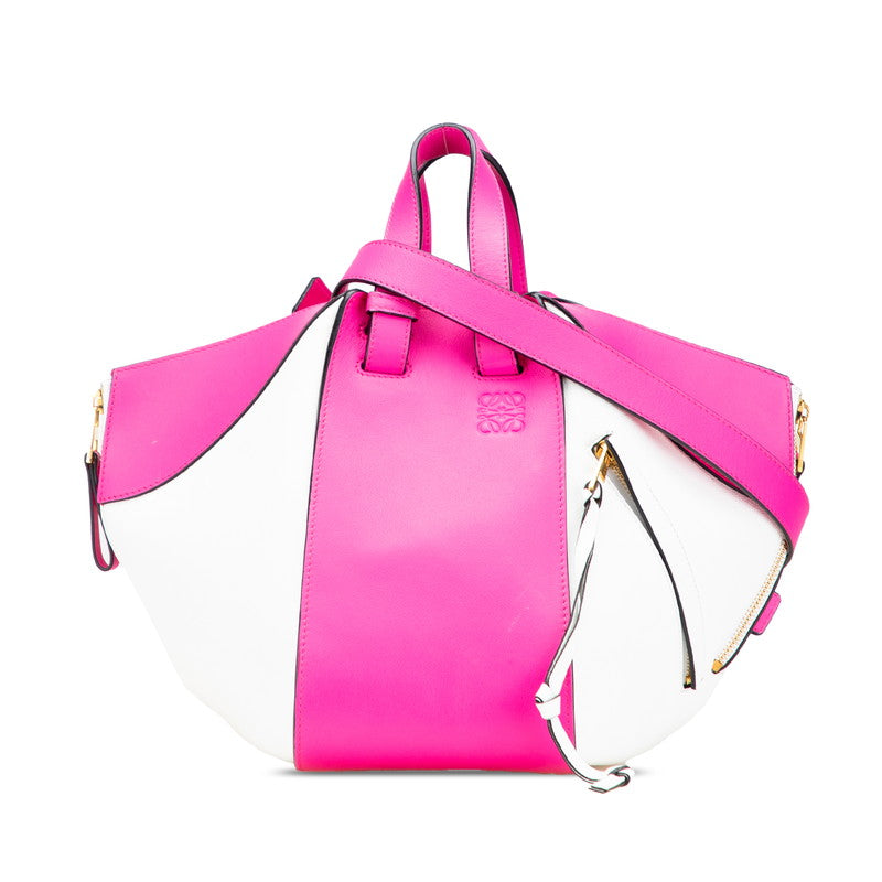 ロエベ アナグラム ハンモック スモール ハンドバッグ ショルダーバッグ 2WAY ホワイト ピンク レザー レディース LOEWE 【中古】
