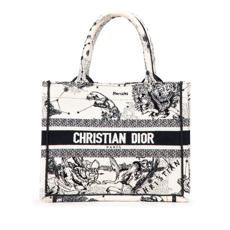 ディオール ゾディアック ブックトート スモール トートバッグ ホワイト ブラック キャンバス レディース Dior 【中古】