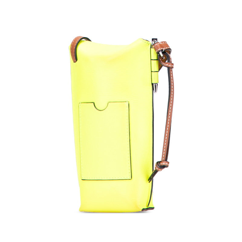 ロエベ ゲートポケット スマイル ウインク 斜め掛け ショルダーバッグ イエロー ブラウン レザー レディース LOEWE 【中古】