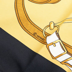 エルメス カレ90 Eperon d’or 黄金の拍車 スカーフ ブラック ゴールド シルク レディース HERMES 【中古】