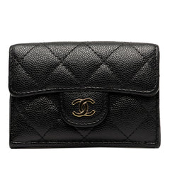 シャネル マトラッセ ココマーク 三つ折り財布 ブラック ゴールド金具 キャビアスキン レディース CHANEL 【中古】