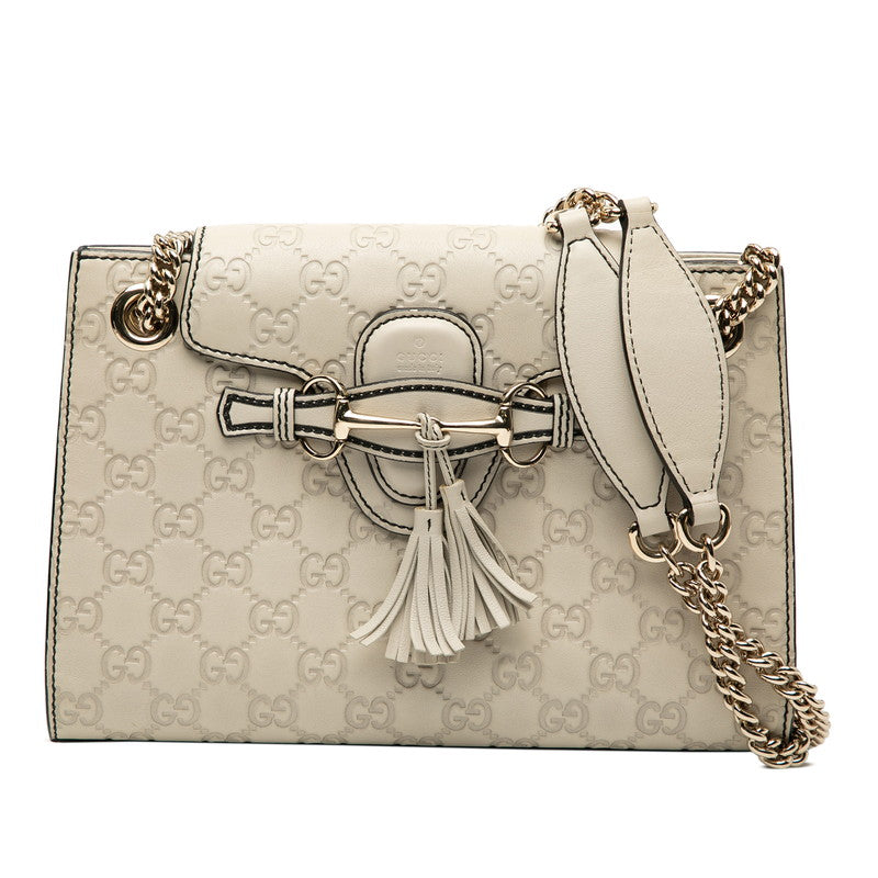 グッチ グッチシマ エミリー ホースビット チェーン ショルダーバッグ 369621 ベージュ レザー レディース GUCCI 【中古】