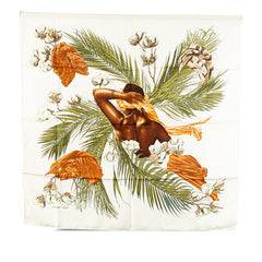 エルメス カレ90 TURBANS DES REINES 王女のターバン スカーフ ホワイト マルチカラー シルク レディース HERMES 【中古】