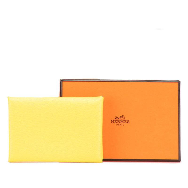 エルメス カルヴィ コインケース ライム イエロー シェーブル レディース HERMES 【中古】