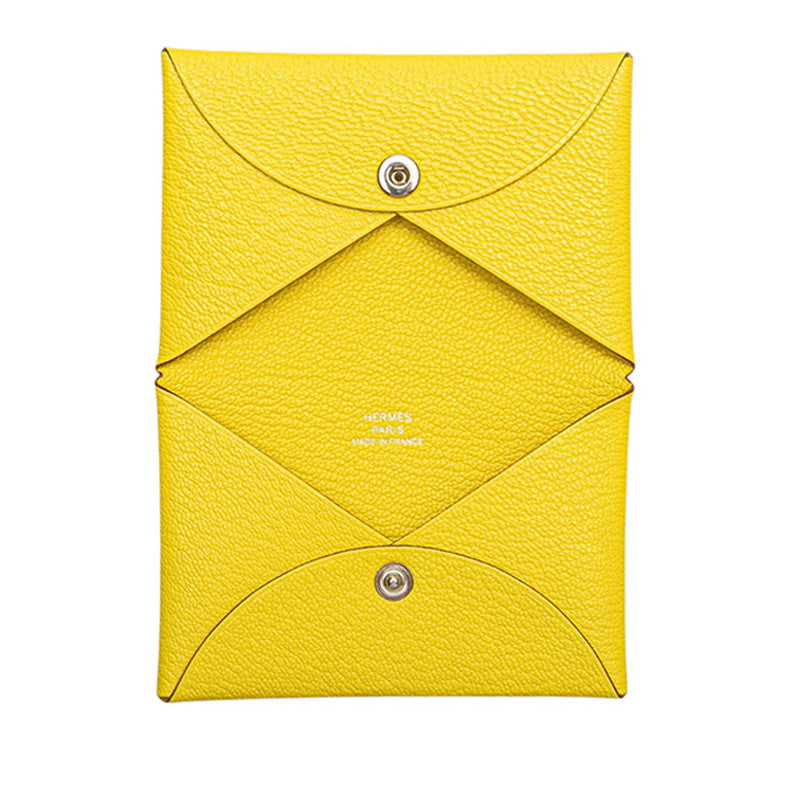エルメス カルヴィ コインケース ライム イエロー シェーブル レディース HERMES 【中古】
