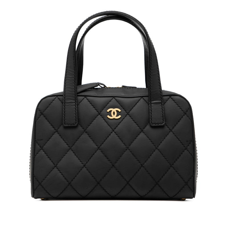 シャネル ココマーク ワイルドステッチ ハンドバッグ ネイビー レザー レディース CHANEL 【中古】
