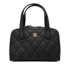 シャネル ココマーク ワイルドステッチ ハンドバッグ ネイビー レザー レディース CHANEL 【中古】