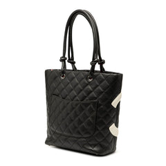 シャネル カンボンライン マトラッセ ココマーク ハンドバッグ トートバッグ ブラック ホワイト ラムスキン レディース CHANEL 【中古】