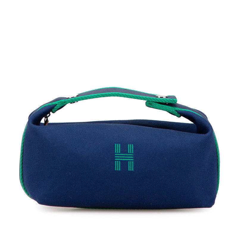 エルメス ブリッドアブラックPM ポーチ ハンドバッグ ネイビー グリーン コットン レディース HERMES 【中古】