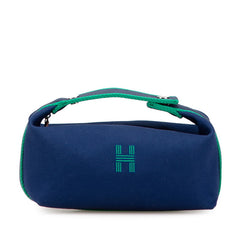 エルメス ブリッドアブラックPM ポーチ ハンドバッグ ネイビー グリーン コットン レディース HERMES 【中古】