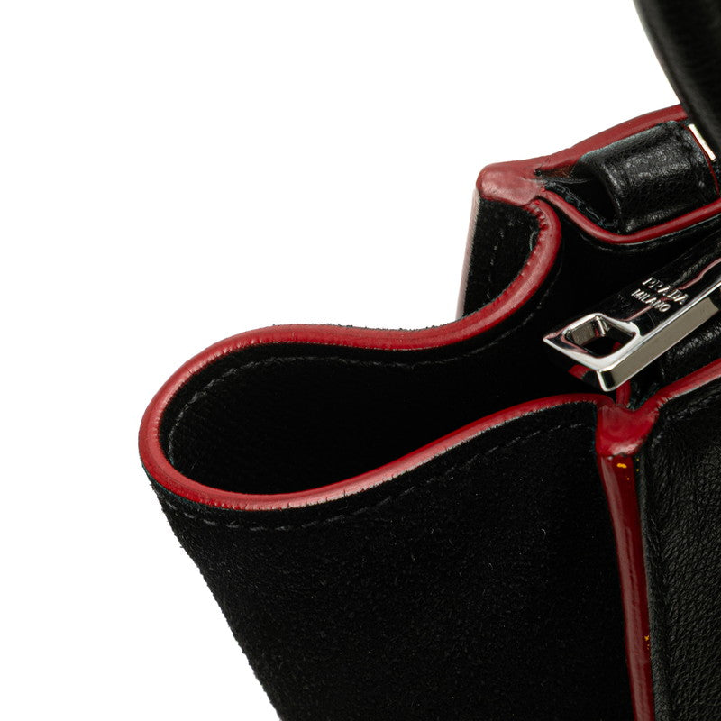 プラダ ハンドバッグ ショルダーバッグ 2WAY 1BA025 ブラック レッド レザー スウェード レディース PRADA 【中古】