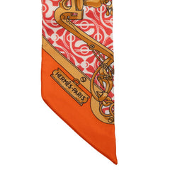 エルメス ツイリー MORS ET GOURMETTES 馬銜と鎖 スカーフ オレンジ ゴールド マルチカラー シルク レディース HERMES 【中古】