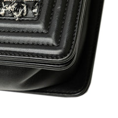 シャネル ボーイシャネル25 斜め掛け チェーン ショルダーバッグ ブラック ホワイト レザー ツイード レディース CHANEL 【中古】