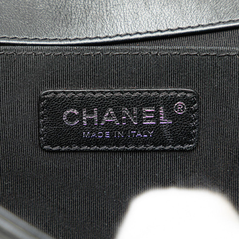 シャネル ボーイシャネル25 斜め掛け チェーン ショルダーバッグ ブラック ホワイト レザー ツイード レディース CHANEL 【中古】