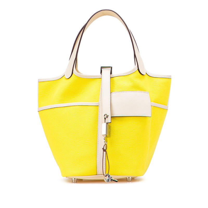 エルメス ピコタンロック カーゴPM ハンドバッグ ジョーヌシトロン ナタ イエロー アイボリー ヴォースイフト トワルゴエラン レディース HERMES 【中古】