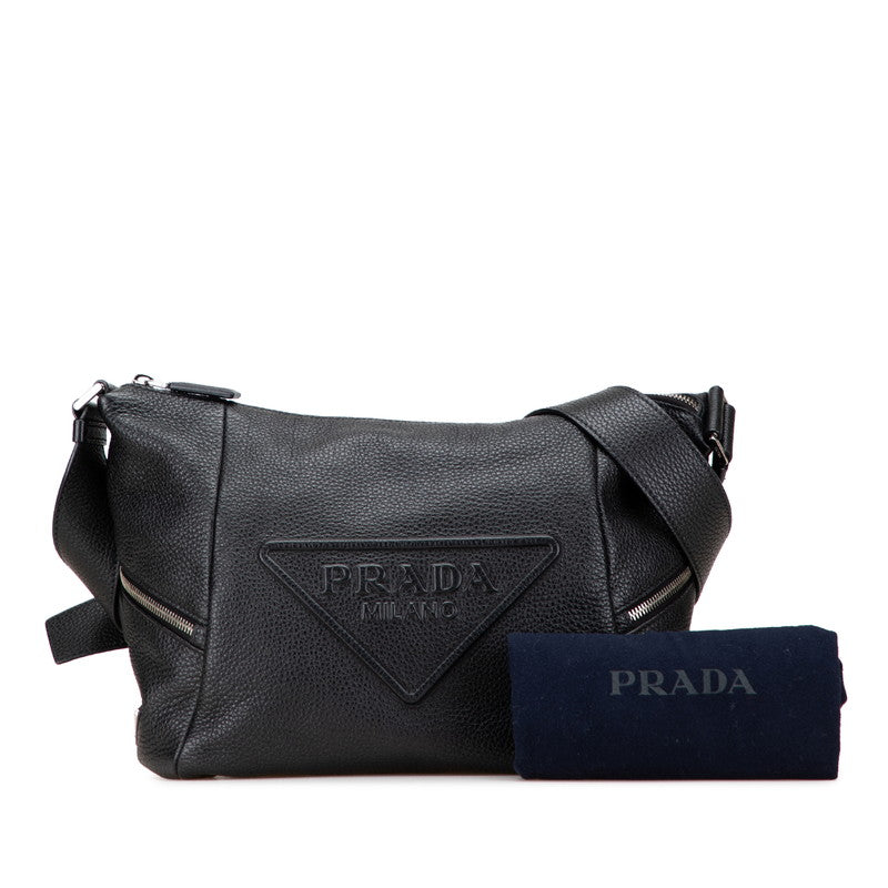 プラダ トライアングルロゴ 斜め掛け ショルダーバッグ 2VH165 ブラック レザー レディース PRADA 【中古】