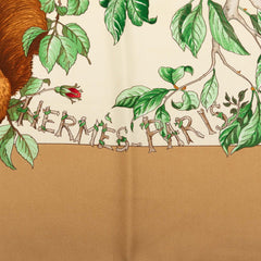 エルメス カレ90 森の中で AU COEUR DES BOIS スカーフ ベージュ マルチカラー シルク レディース HERMES 中古