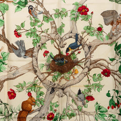 エルメス カレ90 森の中で AU COEUR DES BOIS スカーフ ベージュ マルチカラー シルク レディース HERMES 中古