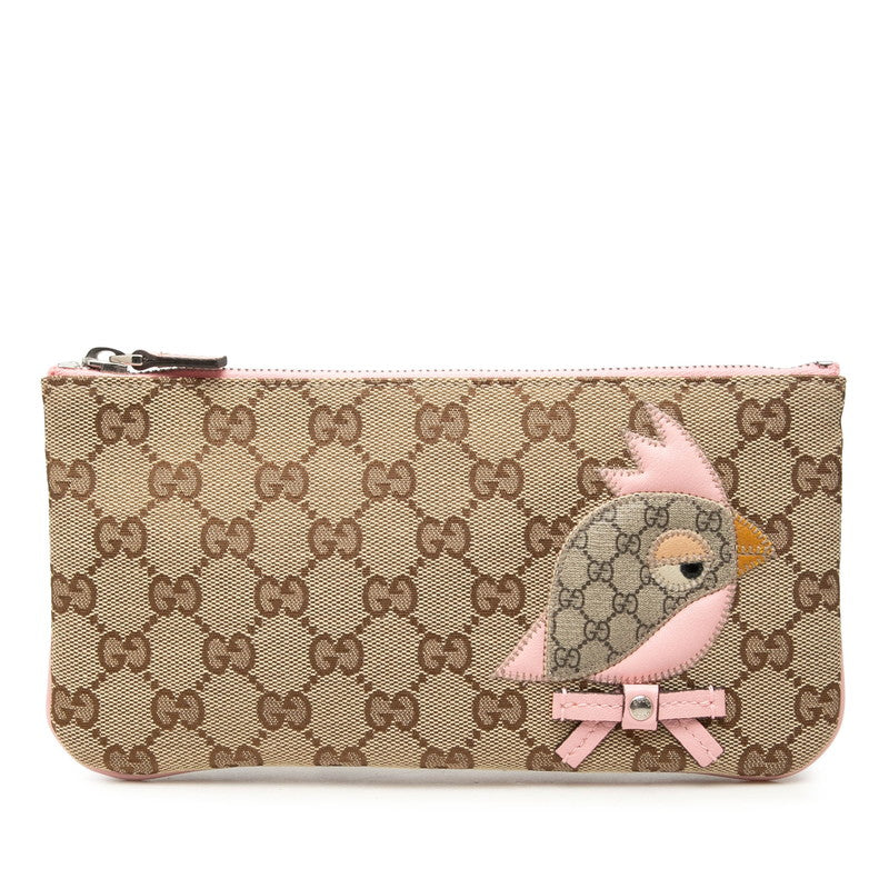 グッチ GGキャンバス ZOO オウム ポーチ 284699 ベージュ ピンク キャンバス レザー PVC レディース GUCCI 中古