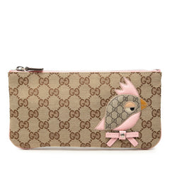 グッチ GGキャンバス ZOO オウム ポーチ 284699 ベージュ ピンク キャンバス レザー PVC レディース GUCCI 中古