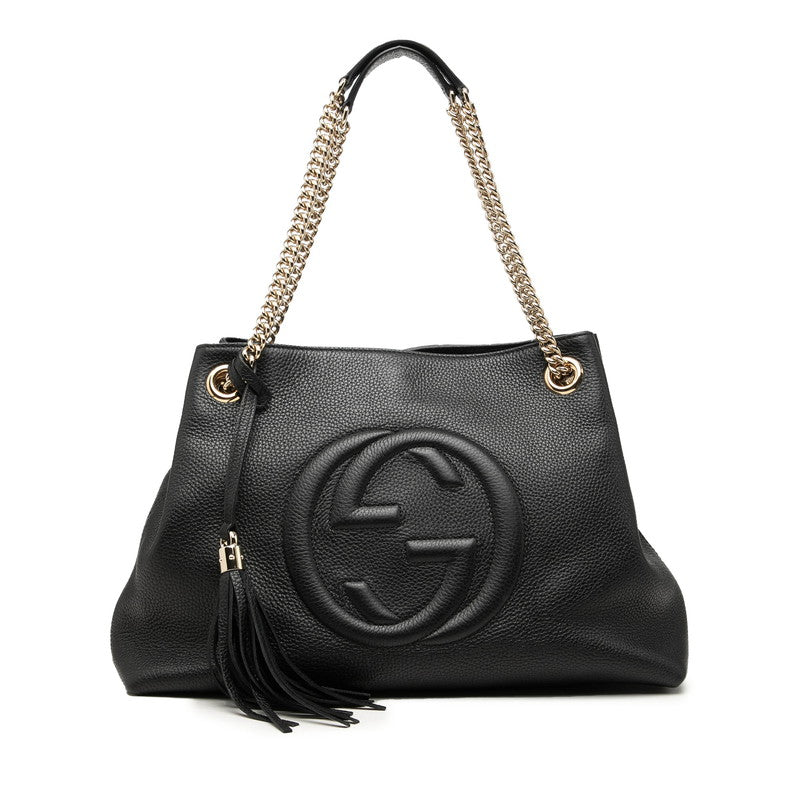 グッチ インターロッキングG ソーホー チェーン トートバッグ ショルダーバッグ 536196 ブラック レザー レディース GUCCI 中古