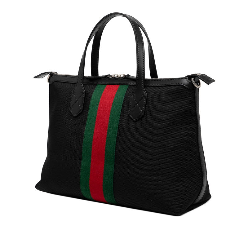 グッチ シェリーライン ハンドバッグ ショルダーバッグ 2WAY 630923 ブラック キャンバス レザー レディース GUCCI 【中古】