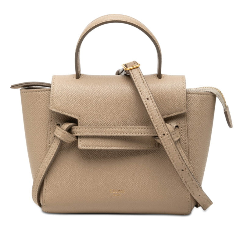 セリーヌ ベルトバッグ ピコ ハンドバッグ ショルダーバッグ 2WAY ベージュ レザー レディース CELINE 【中古】