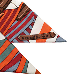 エルメス ツイリー ベルト モチーフ スカーフ ワインレッド ブラウン マルチカラー シルク レディース HERMES 【中古】