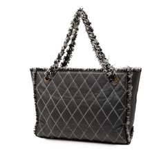 シャネル マトラッセ ココマーク チェーン トートバッグ グレー ブラック レザー ツイード レディース CHANEL 【中古】