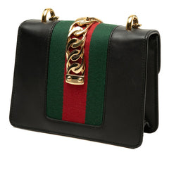 グッチ シェリーライン シルヴィ 斜め掛け チェーン ショルダーバッグ 431666 ブラック レザー レディース GUCCI 中古