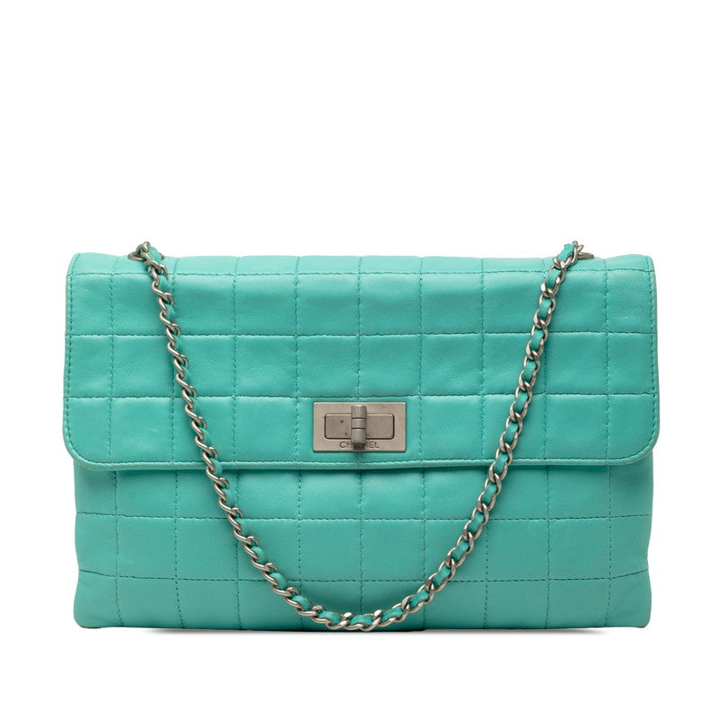 シャネル 2.55 チョコバー チェーン ショルダーバッグ ターコイズ ブルー ラムスキン レディース CHANEL 【中古】