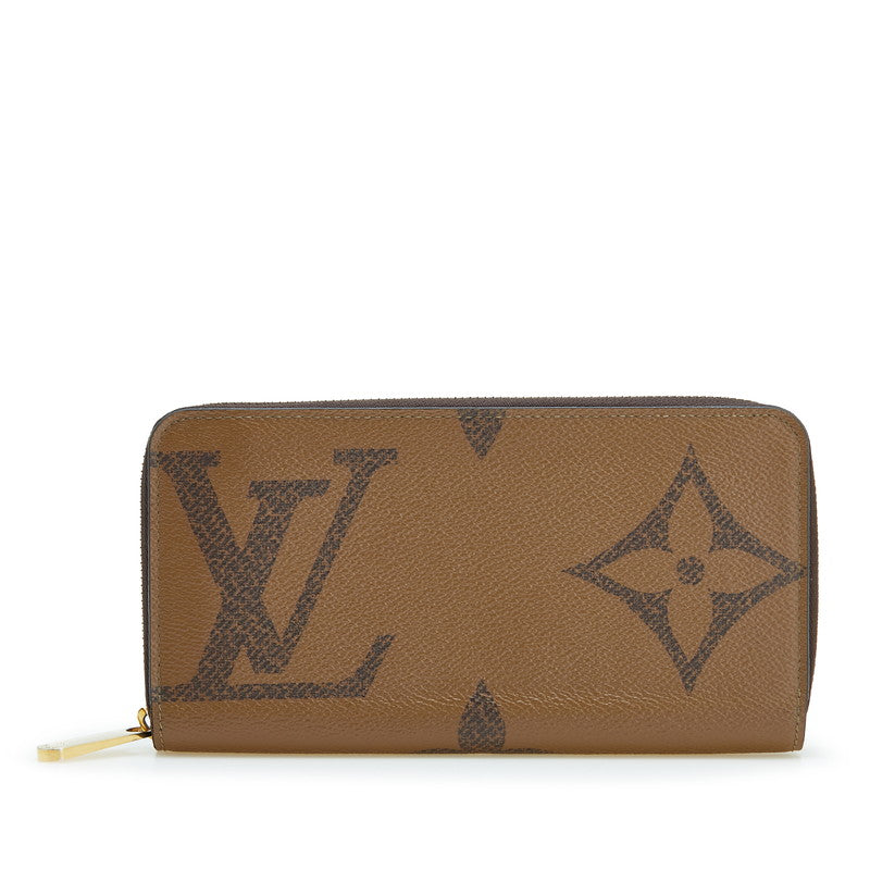 ルイ ヴィトン モノグラム ジャイアント リバース 長財布 ラウンドファスナー M69353 ブラウン PVC レザー レディース LOUIS VUITTON 中古